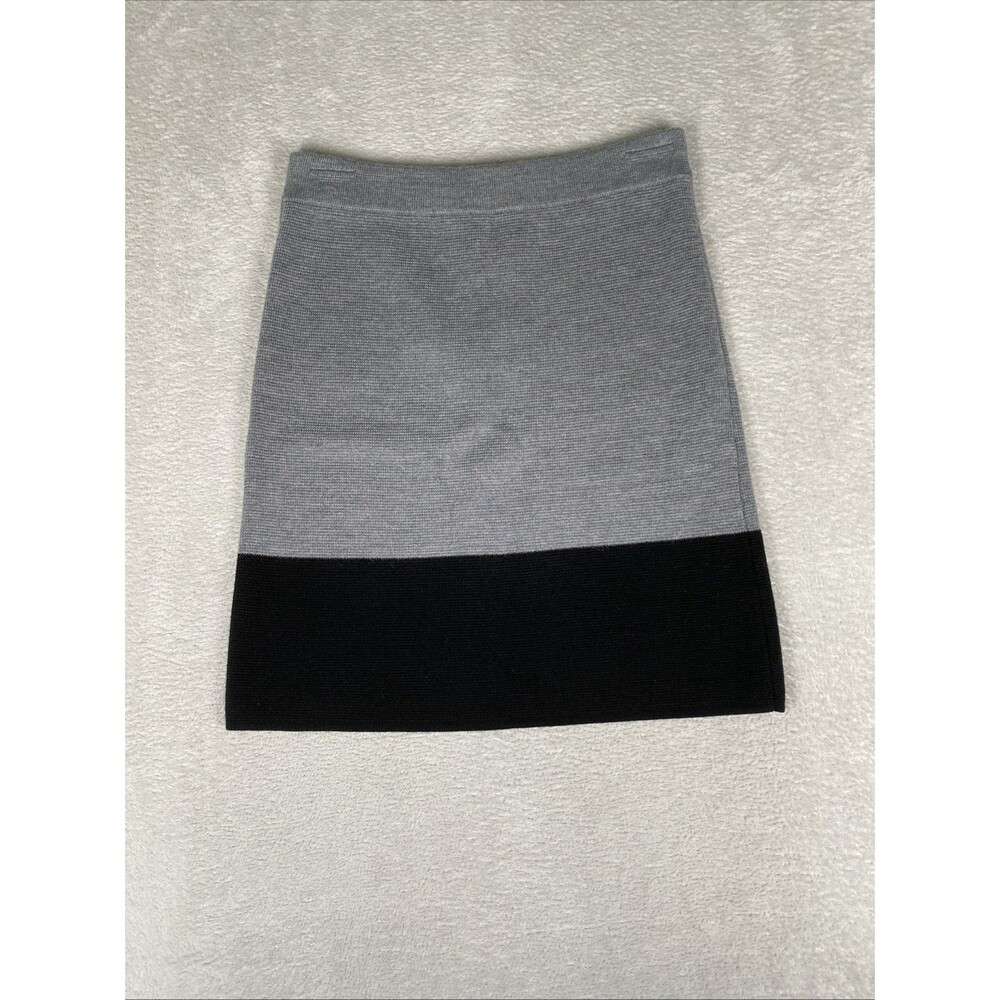 Loft Wool Blend Sweater Pencil Skirt Women's XS Black Gray Career Zipper Stretch